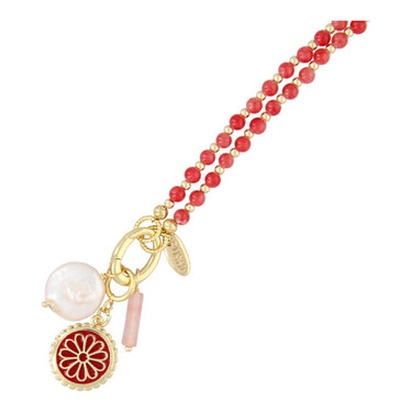 KETTING 4MM STEENKRALEN ROOD MET CLIP EN BEDELS